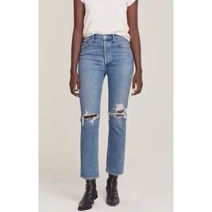 Agolde Riley Distressed Button Fly High Rise Jeans